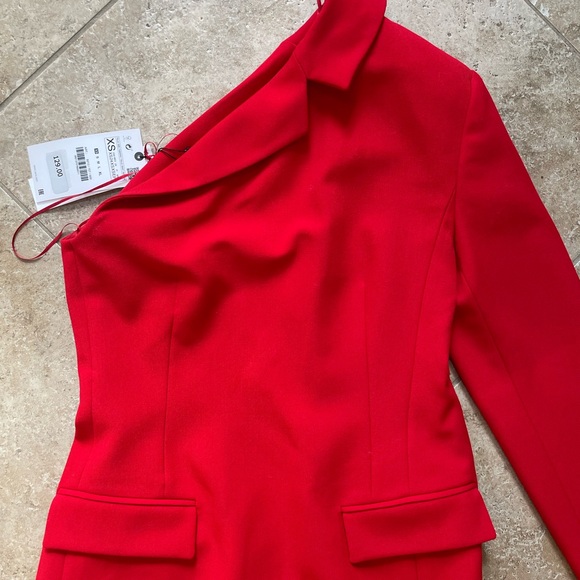 ZARA NWT Elegant Red One-Shoulder blazer Dress - Picture 2 of 6